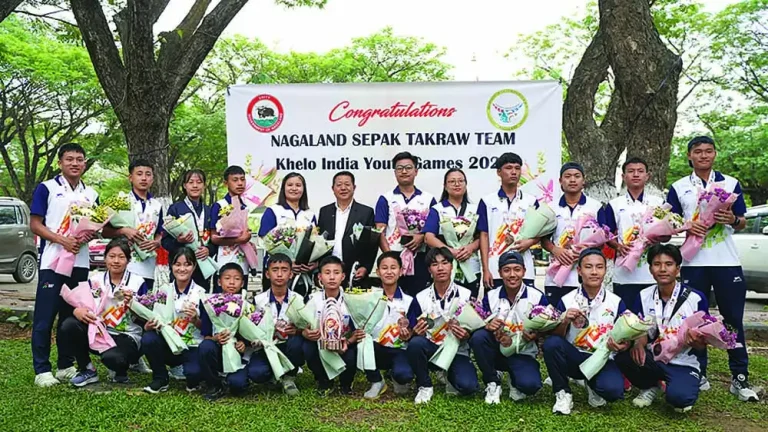 State Sepaktakraw team accorded warm reception at Dimapur Airport